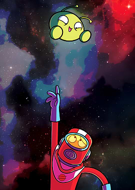 Astronaut Reaching for Alien in Space