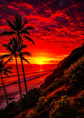 Dramatic Sunset Over Tropical Ocean