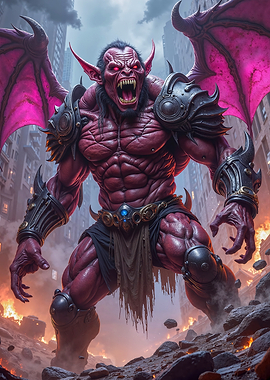 Cyberpunk Demon in Burning City