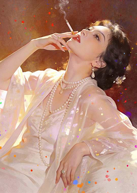 Elegant Woman Smoking a Cigarette