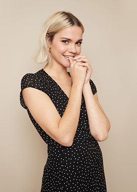 Maia Mitchell in Polka Dot Dress