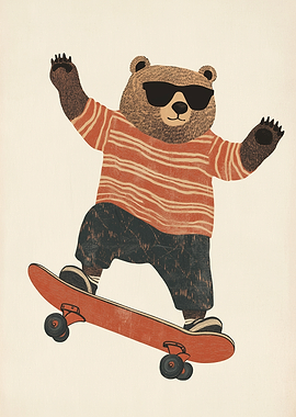 Skateboarding Bear with Sunglasses