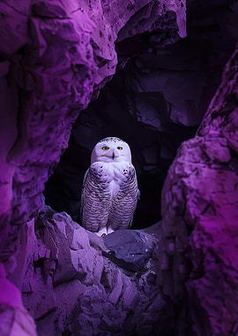 Snowy Owl in a Purple Cave