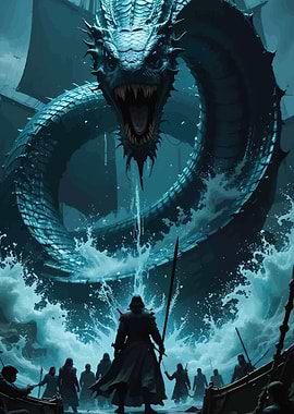 Dragon Attacks Ship with Warriors