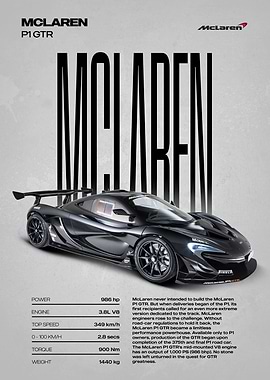 McLaren P1 GTR Car Poster