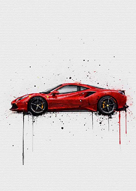 Watercolor Ferrari 488 GTB Rosso Corsa