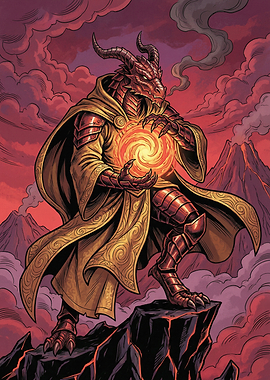 Dragon Mage Holding Fiery Orb
