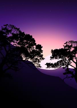 Silhouette Trees Against Sunset Sky