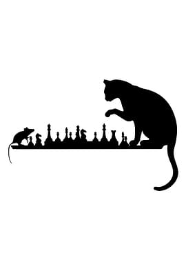 Cat and Mouse Chess Silhouette