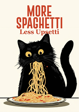 Black Cat Eating Spaghetti Funny Meme