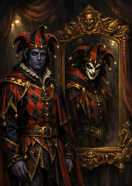 Dark Jester in Ornate Mirror