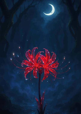 Red Spider Lily Under the Moon