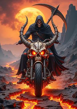 Grim Reaper on a Skull Motorcycle