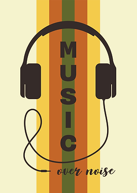 Minimalist design with retro stripes and headphones.