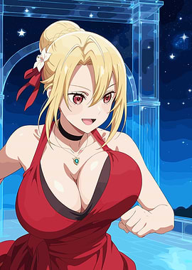 Angelica Rapha Redgrave in Red Dress Under Stars