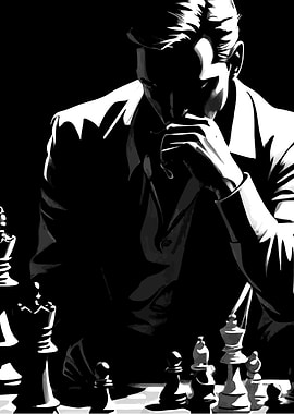 Man playing chess in dramatic lighting