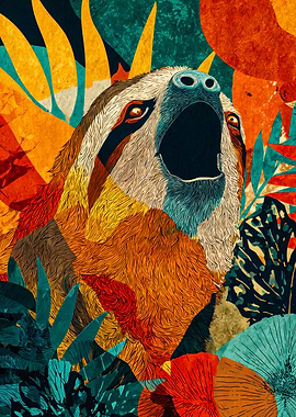 Vibrant Sloth Portrait Patterned Collage