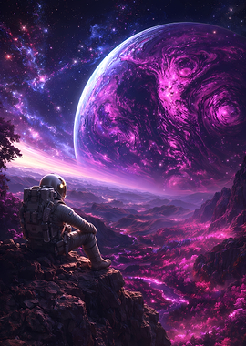 Astronaut Gazing at Alien Planet