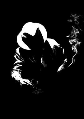 Mysterious figure smoking in the dark