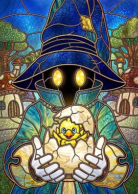 Black Mage holding a baby Chocobo