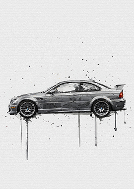 Watercolor BMW M3 CSL Silver Grey