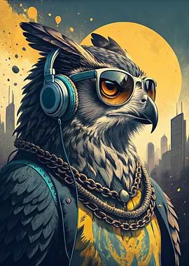 Cool Owl with Headphones and Sunglasses