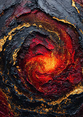 Abstract Crimson Nebula Gold Veins
