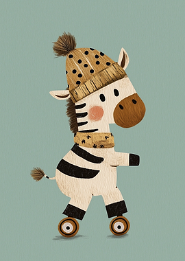 Cute Zebra on Roller Skates