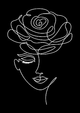 Minimalist Rose and Woman Line Art