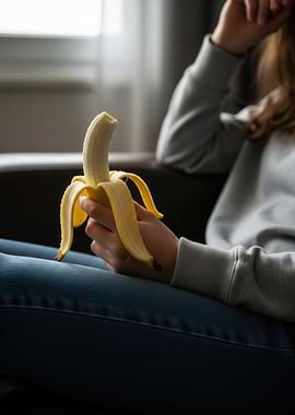 Person holding a peeled banana