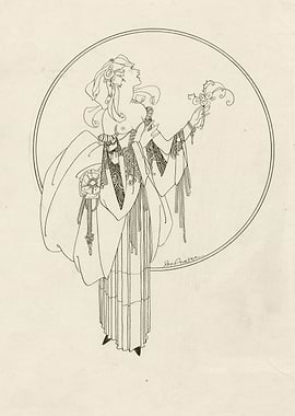 Art Nouveau Woman with Mask