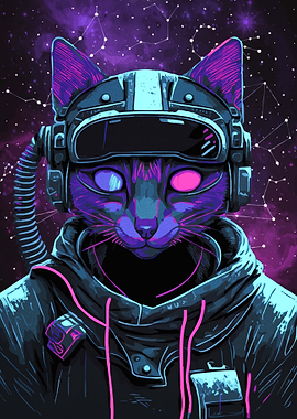 Cyberpunk Cat in Space