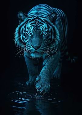 Blue Tiger Touching Water