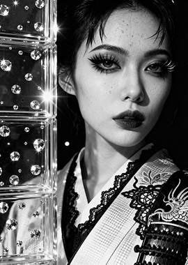 Geisha with Dramatic Makeup and Kimono