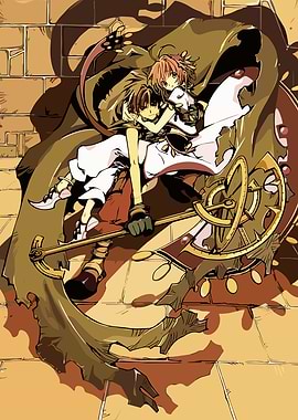 Anime couple with magical staff