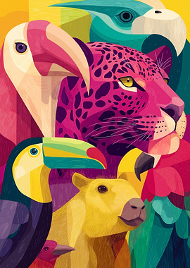 Vibrant Jungle Animals Portrait