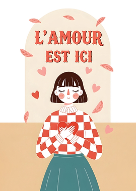 Girl with Heart and French Text