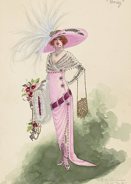 Fashion Illustration of a Woman in Pink Dress