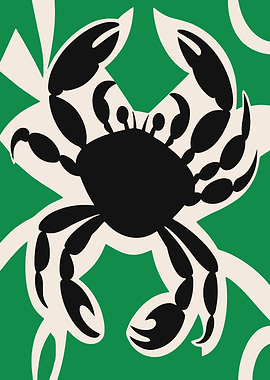 Black Crab on Green Background