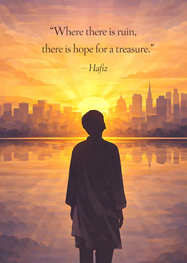 Hopeful sunrise over city skyline