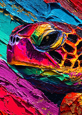Vibrant Sea Turtle Impasto Painting