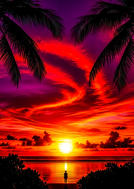 Vibrant Sunset Over Tropical Ocean