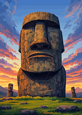 Moai Statues at Sunset