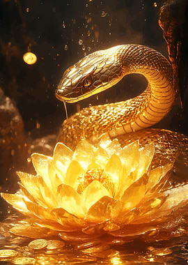 Golden Snake and Lotus Flower
