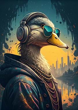 Cool Duck with Headphones and Sunglasses