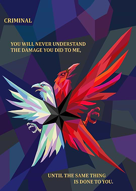 Two-headed bird with quote
