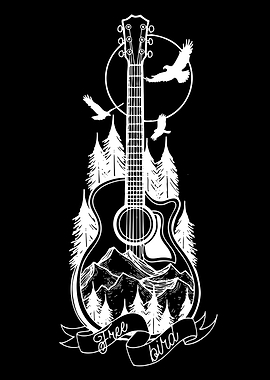Guitar with Mountains and Eagles