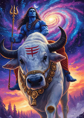 Lord Shiva Riding Nandi in Cosmic