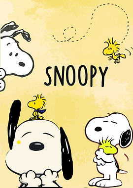 Snoopy and Woodstock on Yellow Background
