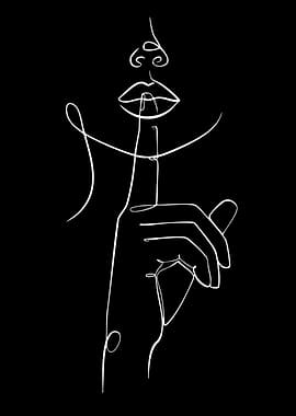 Minimalist Shushing Face Line Art